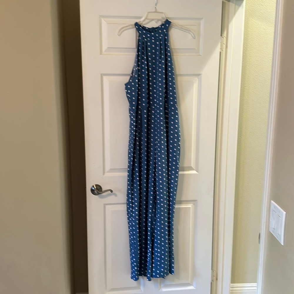 SHEIN blue and white polka dot jumpsuit